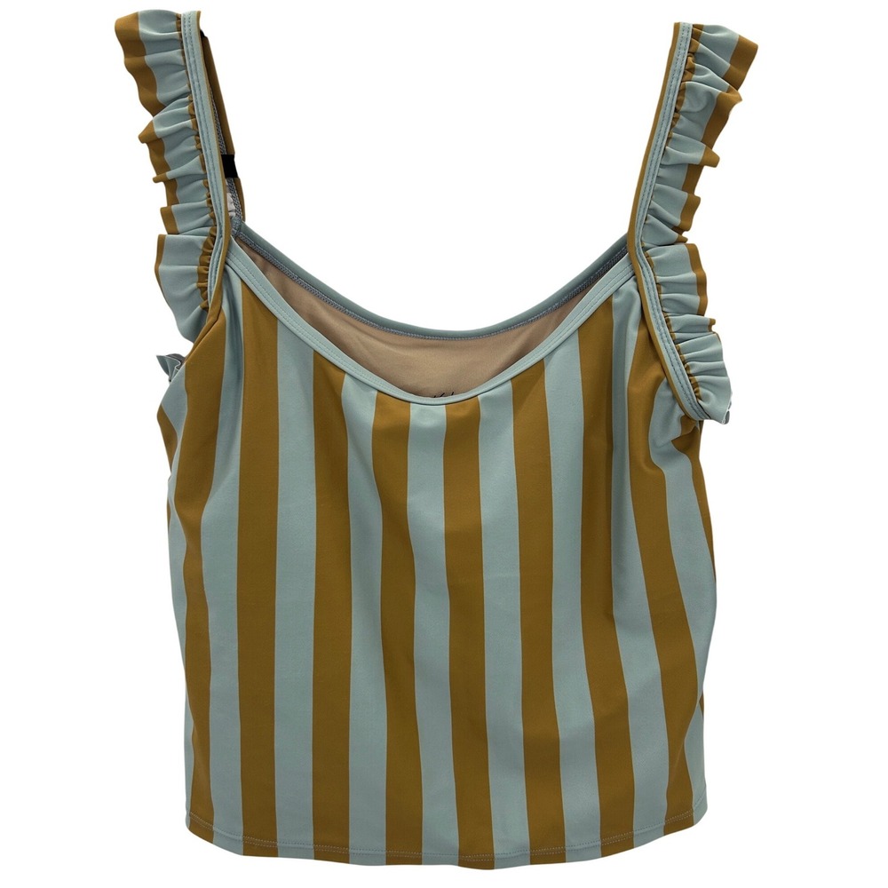 Kortni Jeane Striped Ruffle Longline Swim Top Mix and Match Size Medium NWT